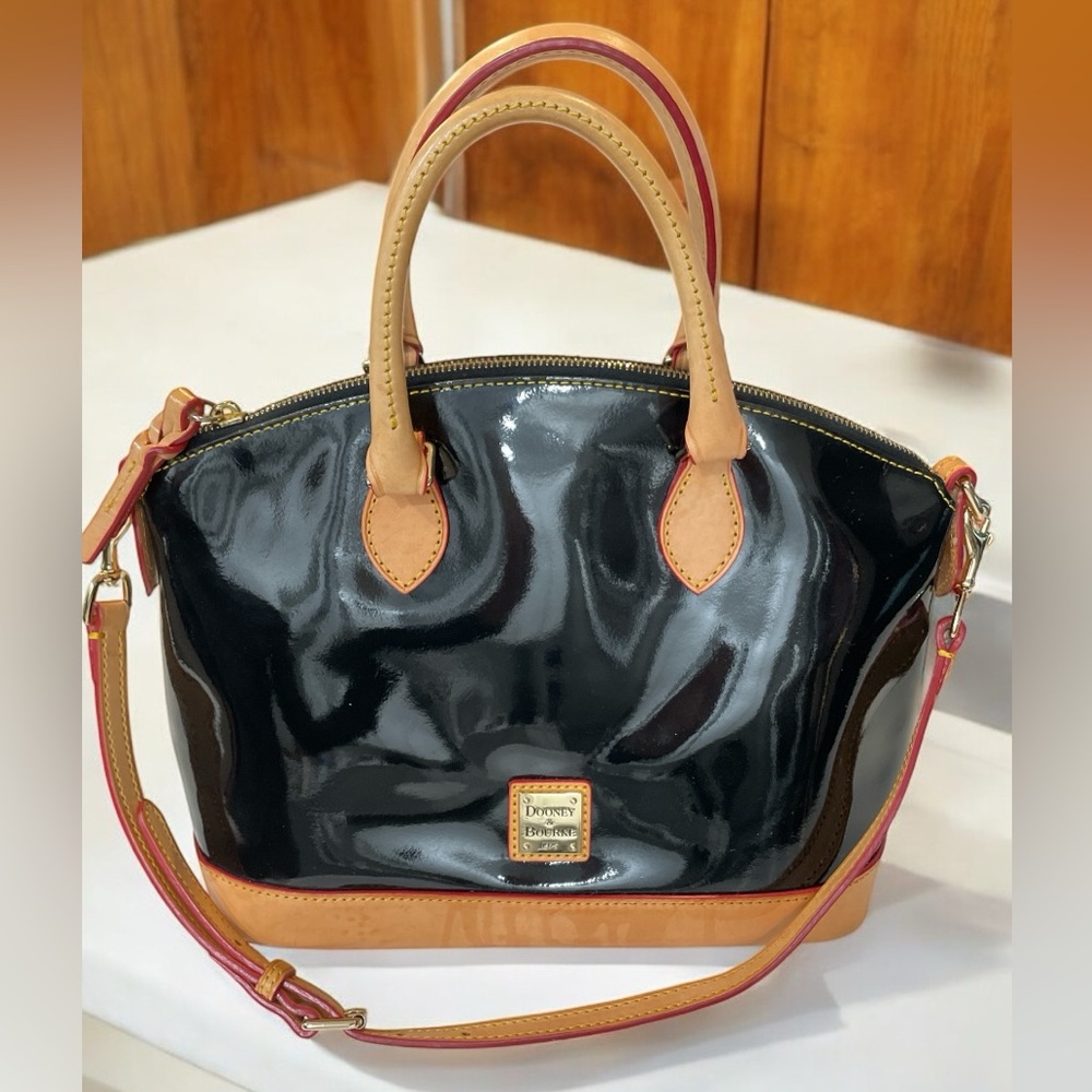 Dooney & Bourke Patent Domed Satchel Black/Tan